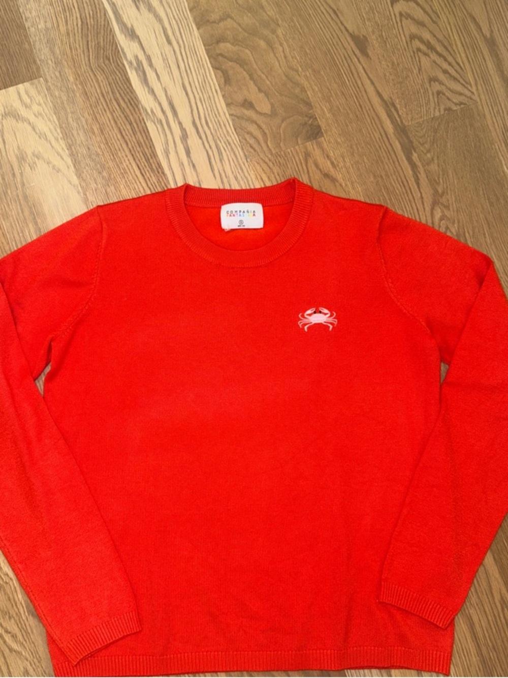Cozy Red Crewneck Sweater with Subtle Crab Motif